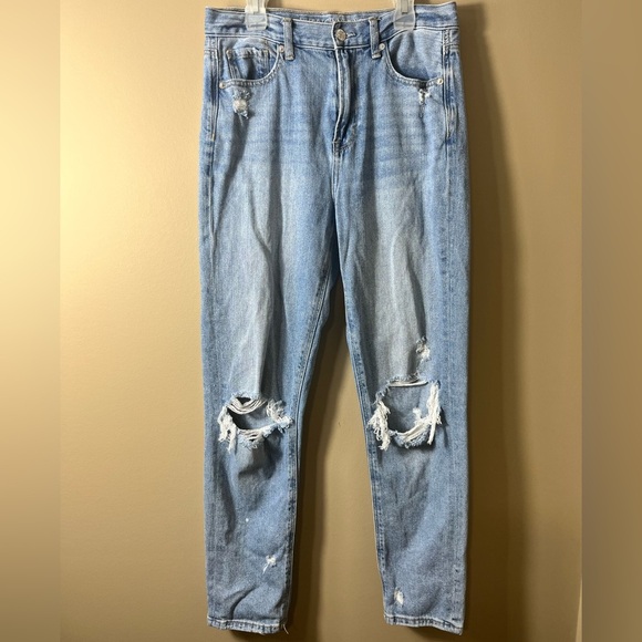 American Eagle Distressed Mom Jean Light Wash 4 destroyed ripped grunge retro - Picture 2 of 14